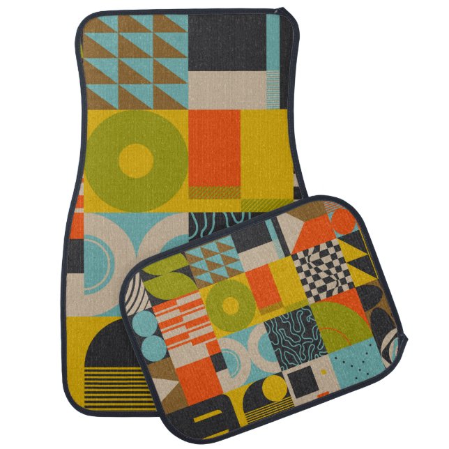 Retro future inspired artwork of abstract symbols  car floor mat (Set)
