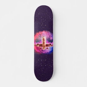 Retro Futurism Airplane Synth Wave 80s Cosmic     Skateboard