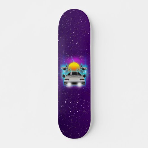 Retro Futurism Flying Car Spaceship Synth Wave  Skateboard