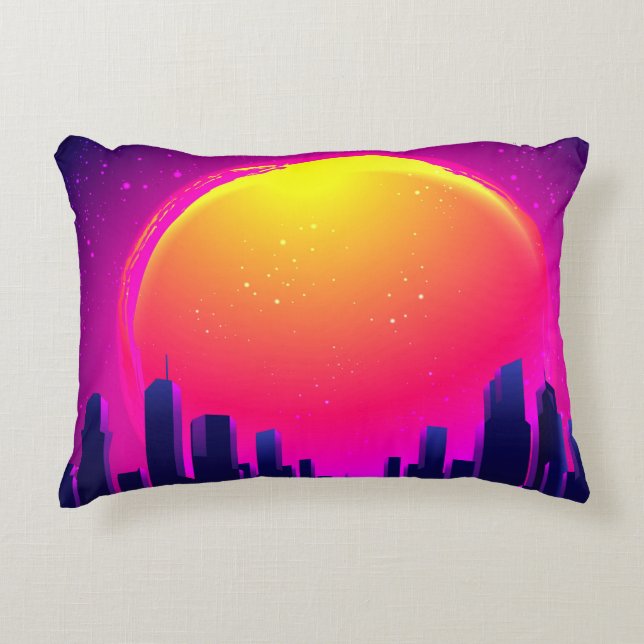 Retro Futurism. futuristic synth wave illustration Accent Pillow (Front)