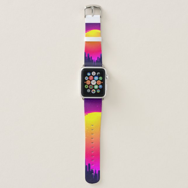 Retro Futurism. futuristic synth wave illustration Apple Watch Band (Front)