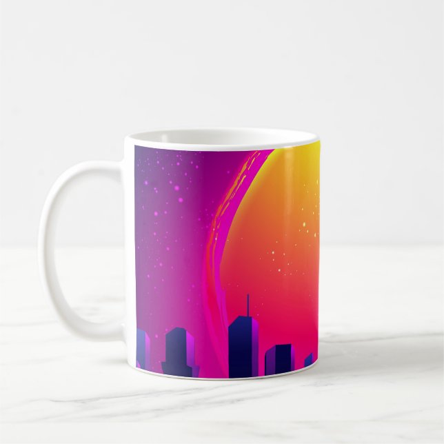 Retro Futurism. futuristic synth wave illustration Coffee Mug (Left)