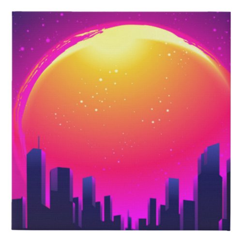 Retro Futurism futuristic synth wave illustration Faux Canvas Print