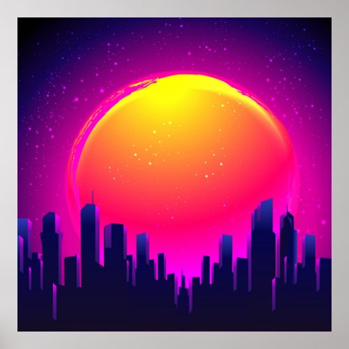 Retro Futurism futuristic synth wave illustration Poster