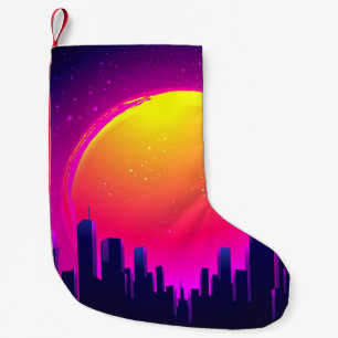 Retro Futurism. futuristic synth wave illustration Small Christmas Stocking