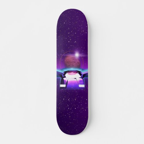 Retro Futurism Purple Moon  Spaceship Neon Galaxy Skateboard