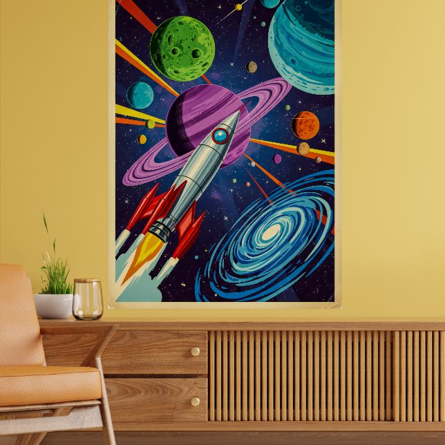 Retro Futurism Sci-Fi Space Exploration Wall Art (Living Room 2)