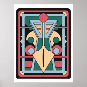 Retro Futurist Art Deco Geometric Peacock Poster