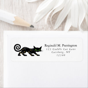 Retro Futurist Atomic Steampunk Black Cat Label