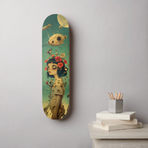 Retro-futurist fantasy wall art skateboard