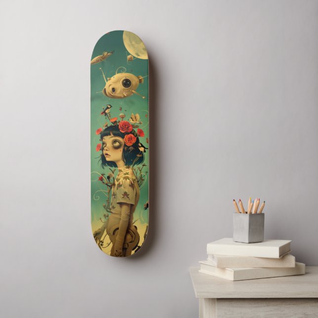 Retro-futurist fantasy wall art skateboard (Wall Art)