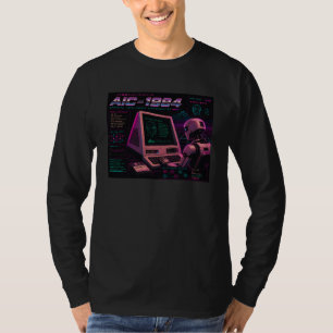 Retro Futuristic AI Robot Computer Vaporwave Neon T-Shirt