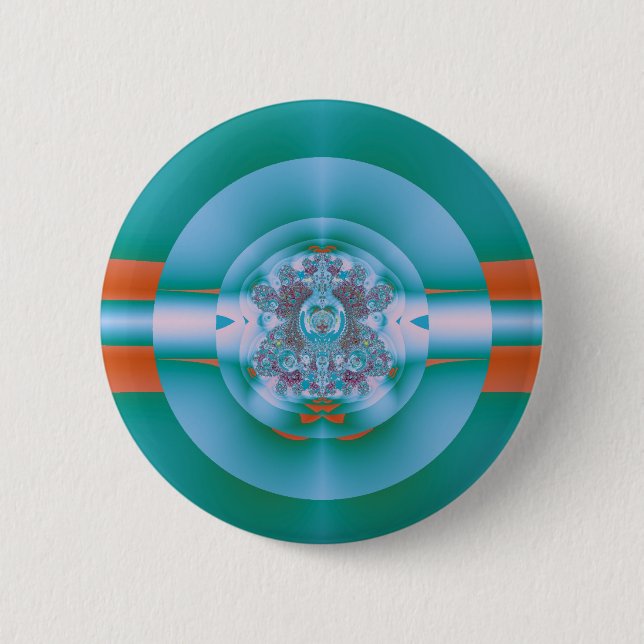 Retro Futuristic Aqua Coral Abstract Art Button (Front)