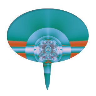 Retro Futuristic Aqua Coral Abstract Art Cake Topper