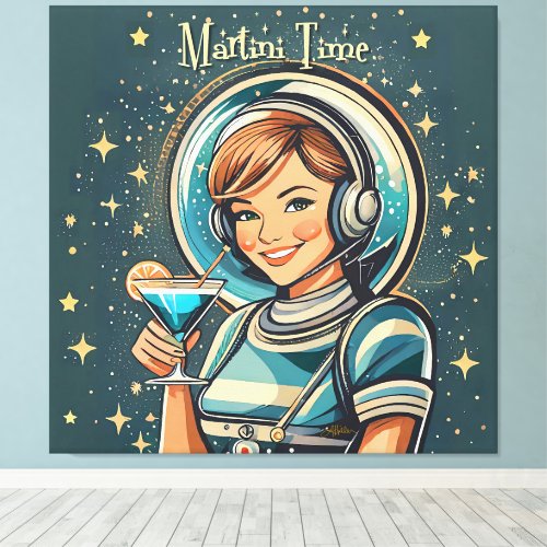 Retro Futuristic Astro Girl Martini Time Canvas Print