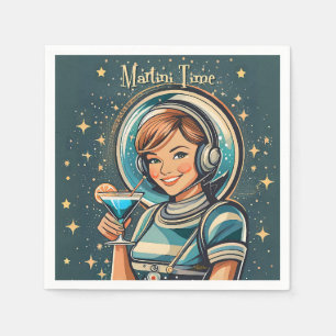 Retro Futuristic Astro Girl Martini Time Napkins