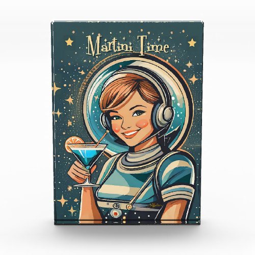 Retro Futuristic Astro Girl Martini Time Photo Block
