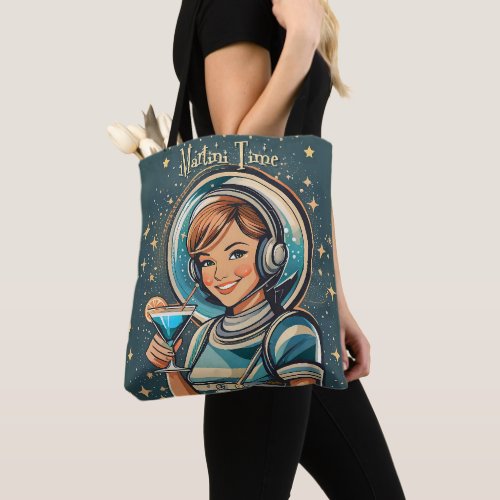Retro Futuristic Astro Girl Martini Time Tote Bag