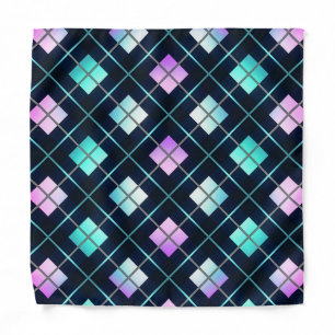 Retro Futuristic Black, Blue & Pink Argyle Pattern Bandana