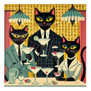 Retro Futuristic Black Cat Martini Club Acrylic Print