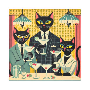 Retro Futuristic Black Cat Martini Club Metal Print