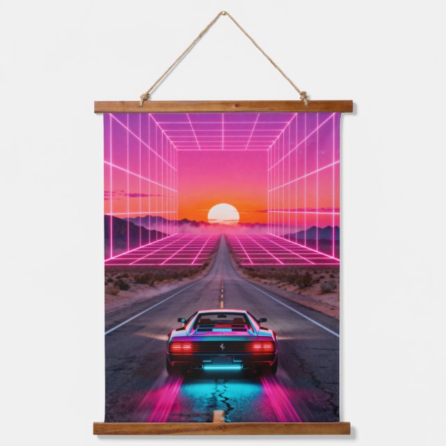 Retro Futuristic Car Sunset Wall Art Print - Neon  (Front)