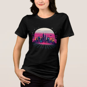 Retro Futuristic Cityscape Vaporwave Sunset Neon S Tri-Blend Shirt