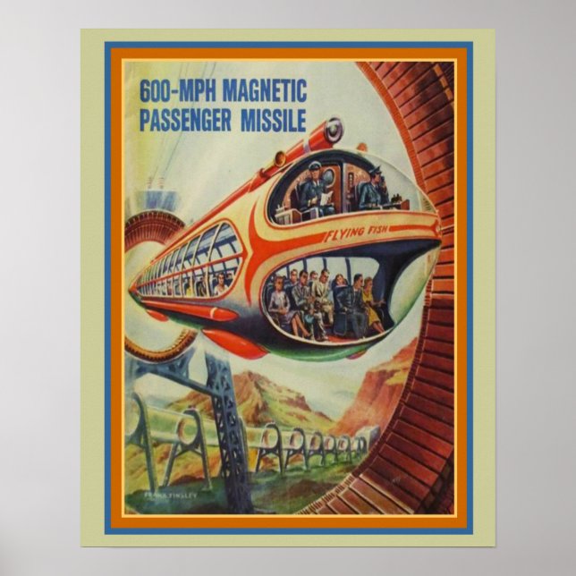 Retro Futuristic Flying Fish Passenger Missile Poster (Front)