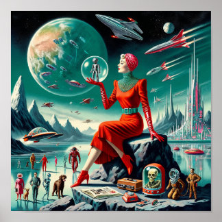 Retro Futuristic Illustration Poster