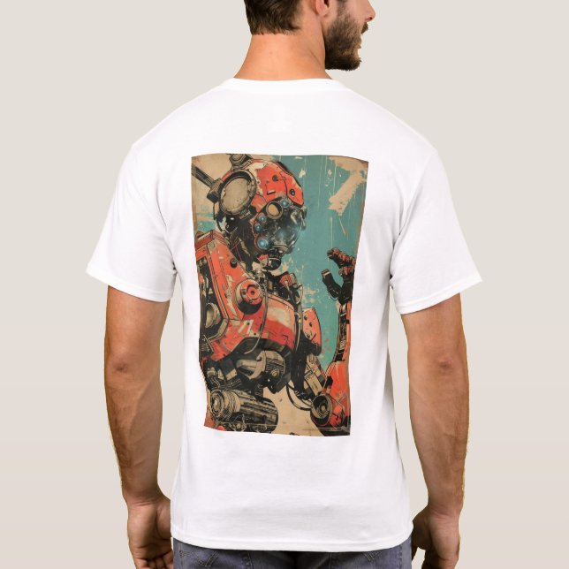 Retro Futuristic Mech Comic Book Cover T-ShirtDesc T-Shirt (Back)