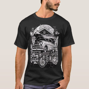 Retro-Futuristic Mechanical Workshop T-Shirt