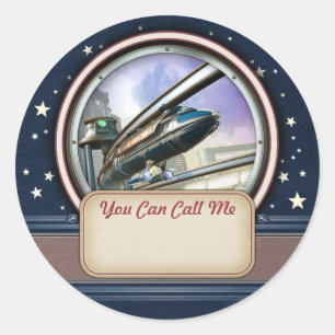 Retro Futuristic Monorail Name Tag Stickers