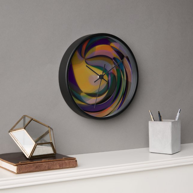 Retro Futuristic Radial Swirl Waves Art Pattern Clock (Office)