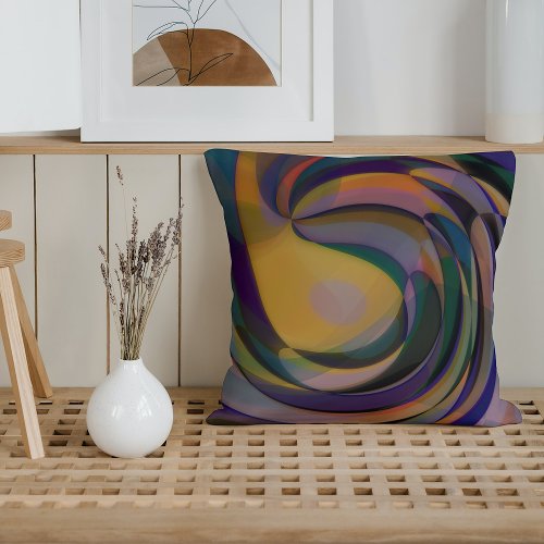 Retro Futuristic Radial Swirl Waves Art Pattern Throw Pillow