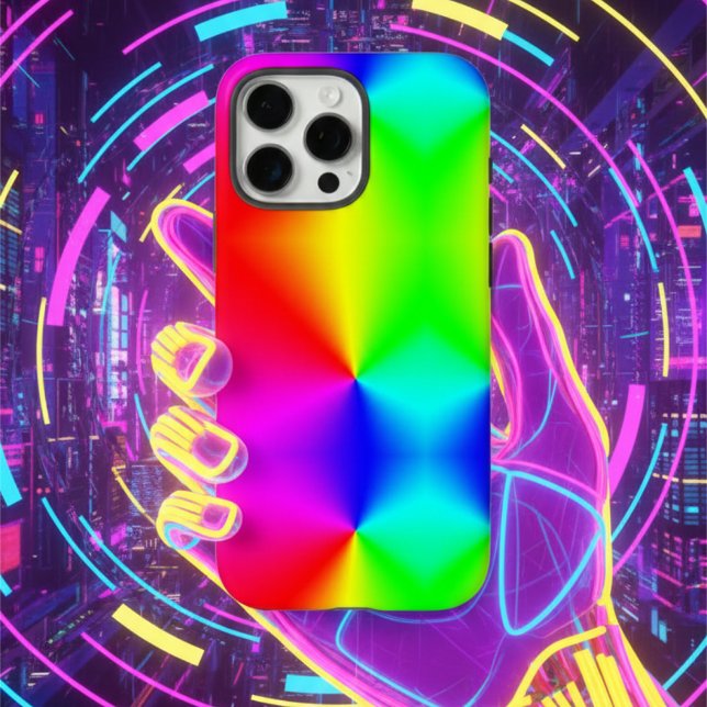 Retro-Futuristic Rainbow Neon Glitch Blue Pink Case-Mate iPhone Case (Creator Uploaded)