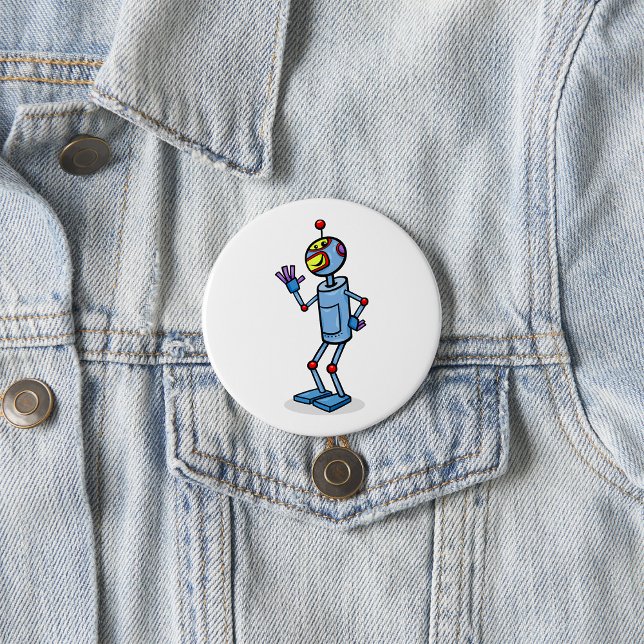 Retro Futuristic Robot Character Waving Button (Creator Uploaded)