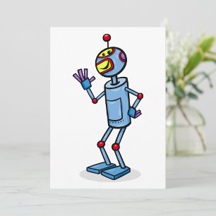 Retro Futuristic Robot Character Waving Invitation