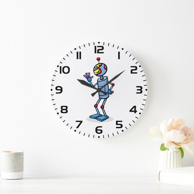 Retro Futuristic Robot Character Waving Large Clock (Creator Uploaded)