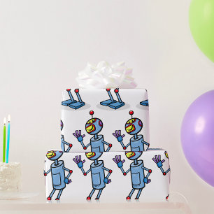 Retro Futuristic Robot Character Waving Wrapping Paper