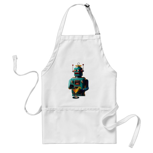 Retro Futuristic Robot ROBIA 12J2 Mixologist Adult Apron (Front)