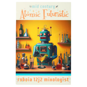 Retro Futuristic Robot ROBIA 12J2 Mixologist Metal Print