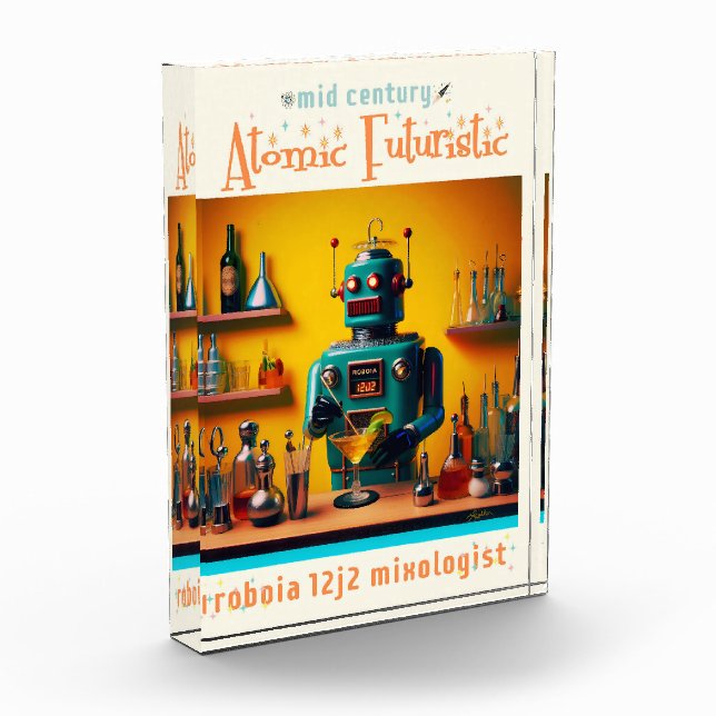 Retro Futuristic Robot ROBIA 12J2 Mixologist Photo Block (Left)