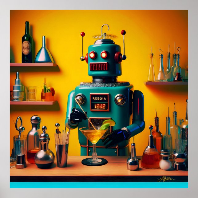 Retro Futuristic Robot ROBIA 12J2 Mixologist Poster (Front)