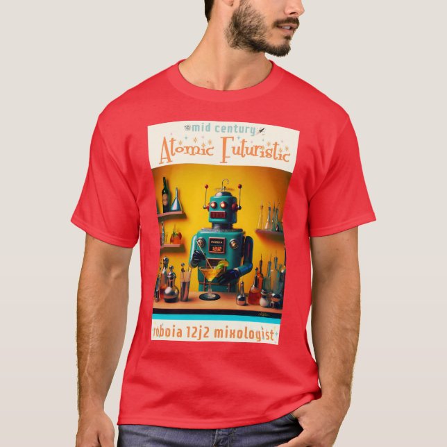Retro Futuristic Robot ROBIA 12J2 Mixologist T-Shirt (Front)