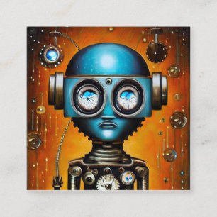 Retro Futuristic Robot Square Business Card