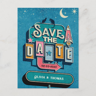 Retro Futuristic Save The Date Sign Wedding Announcement Postcard
