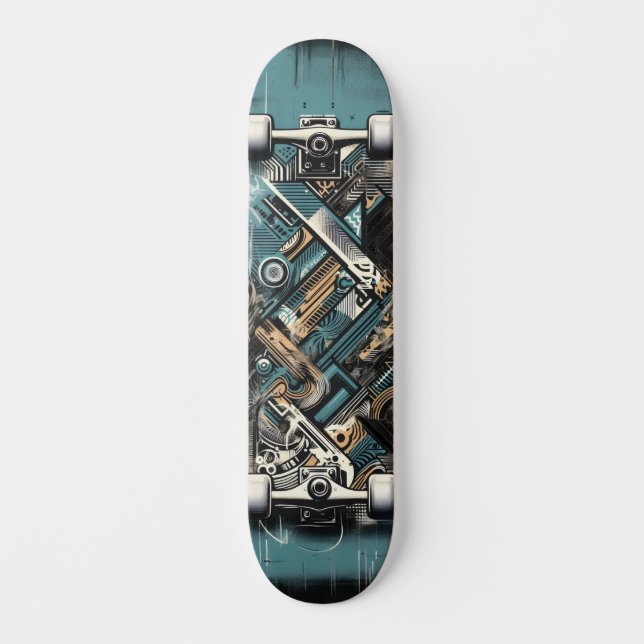 Retro-Futuristic Tech Street Art Skateboard 34 (Front)