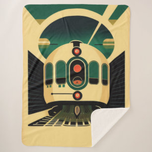 Retro Futuristic Train Sherpa Blanket