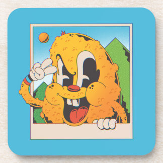 Retro Fuzzy Orange Peace Sign Cartoon Beverage Coaster
