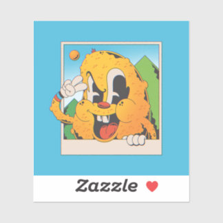 Retro Fuzzy Orange Peace Sign Cartoon Sticker